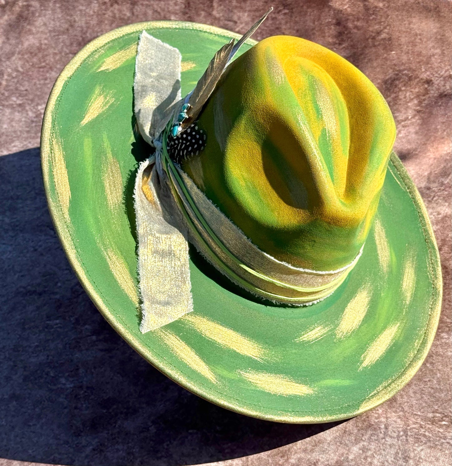 Custom handcrafted limedrop Fedora Hat