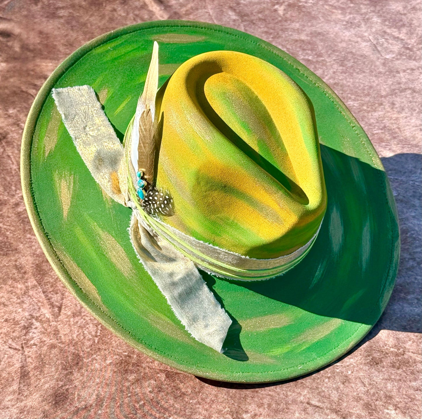 Custom handcrafted limedrop Fedora Hat