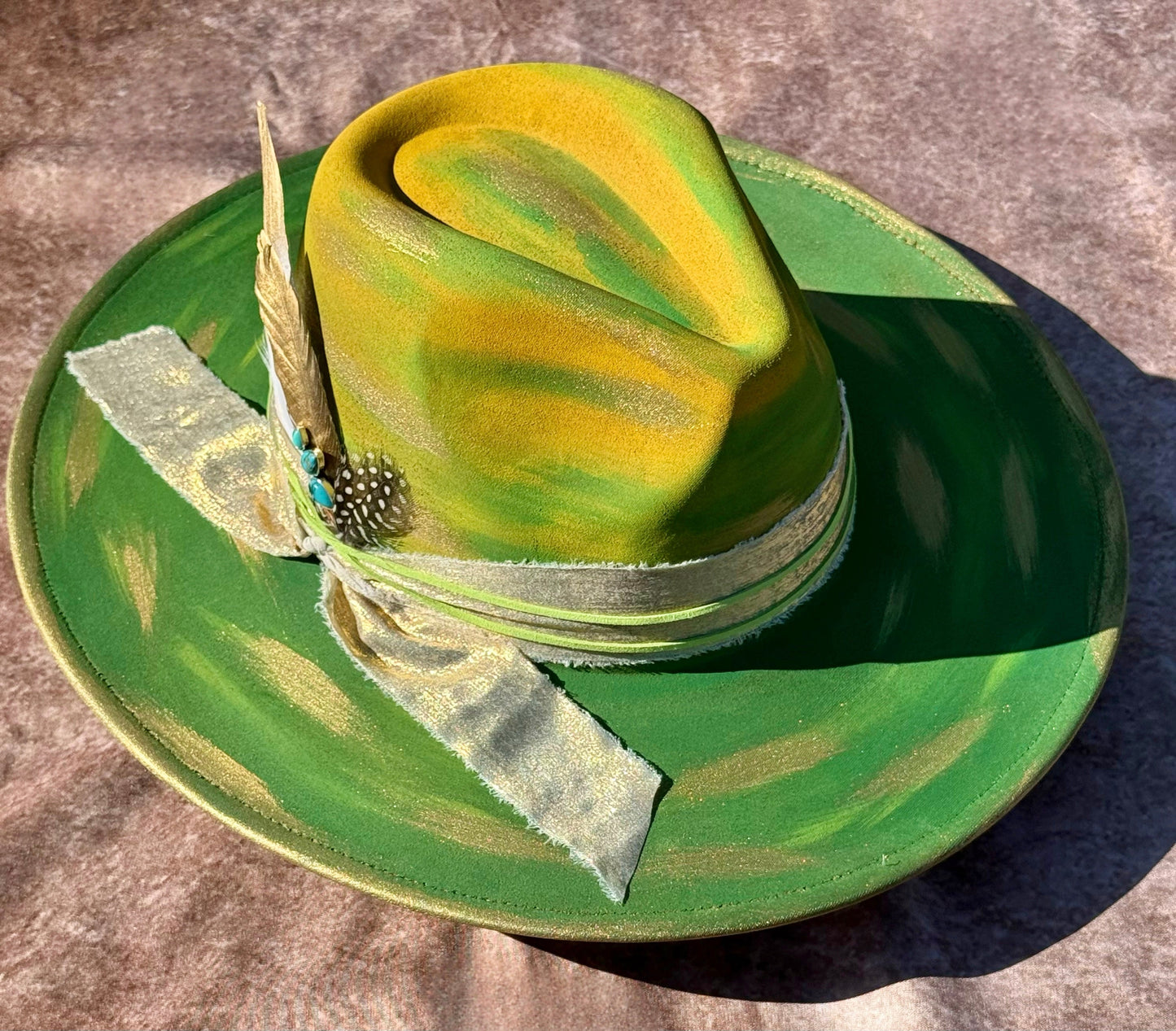 Custom handcrafted limedrop Fedora Hat